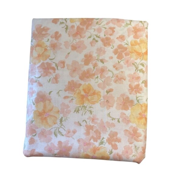 Vtg Floral Pastel Cotton Fabric 44x140" 3.9 Yards Yellow Pink Peter Pan Fabrics - Picture 1 of 8